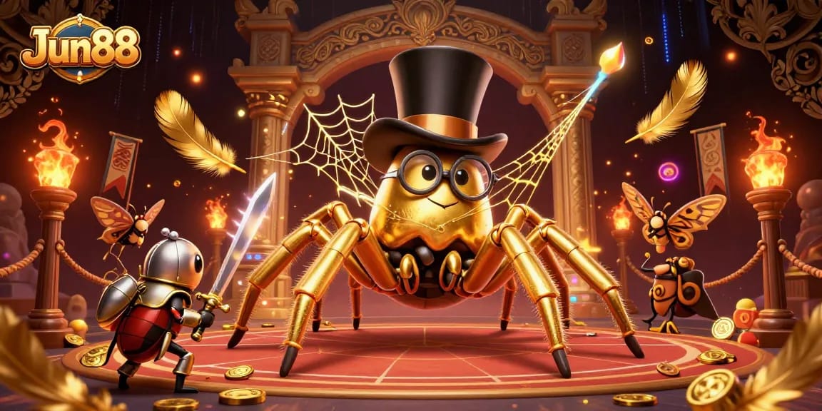 Experience thrilling gameplay at Jun88 with a vibrant 3D casino scene full of golden treasures.