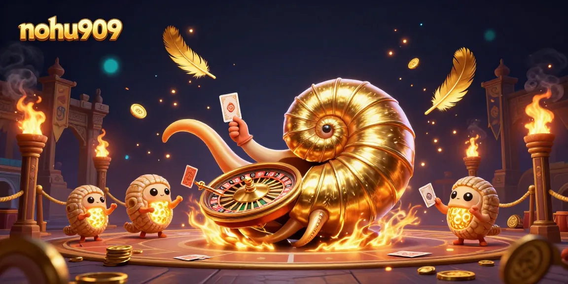 Nohu909 invites players to experience vibrant, dynamic 3D gaming atmosphere with giant fortune-themed characters.